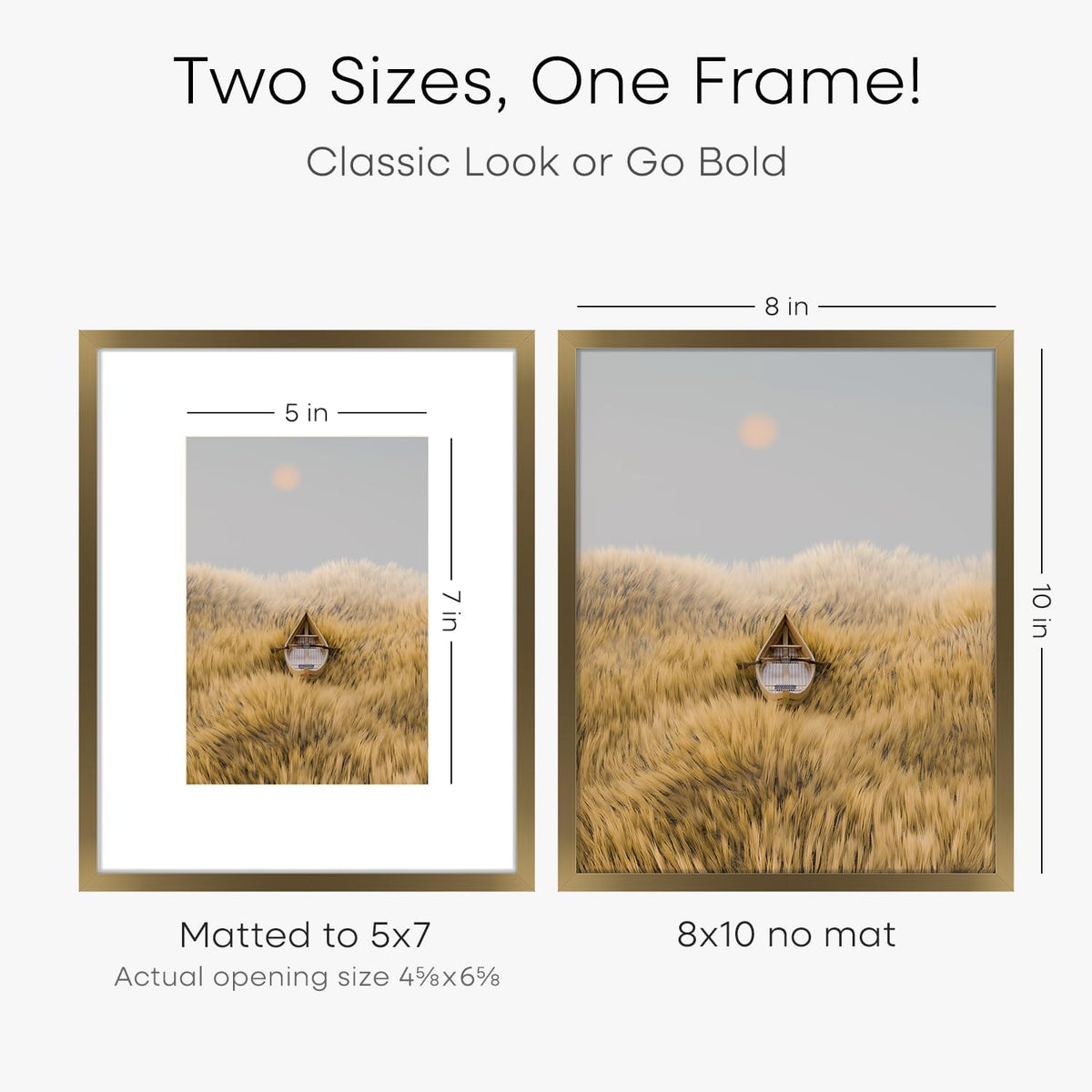 Homeforia Bronze Picture Frames 8x10, High End Metal 8 x 10 Photo Frame with Mat 5 x 7 Art, 10x8