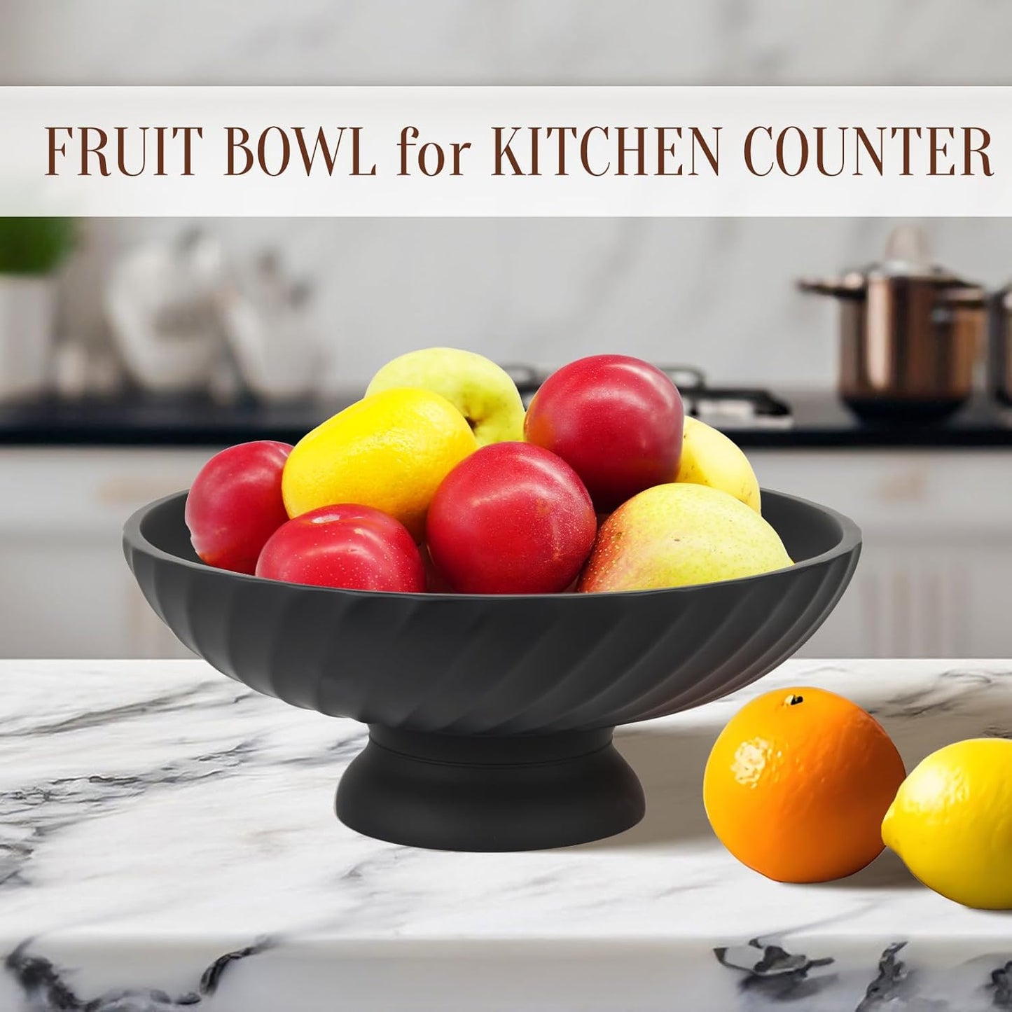 Large Resin Pedestal Decorative Bowl - Modern Fruit Bowl for Kitchen Counter - Handicraft Bowls for