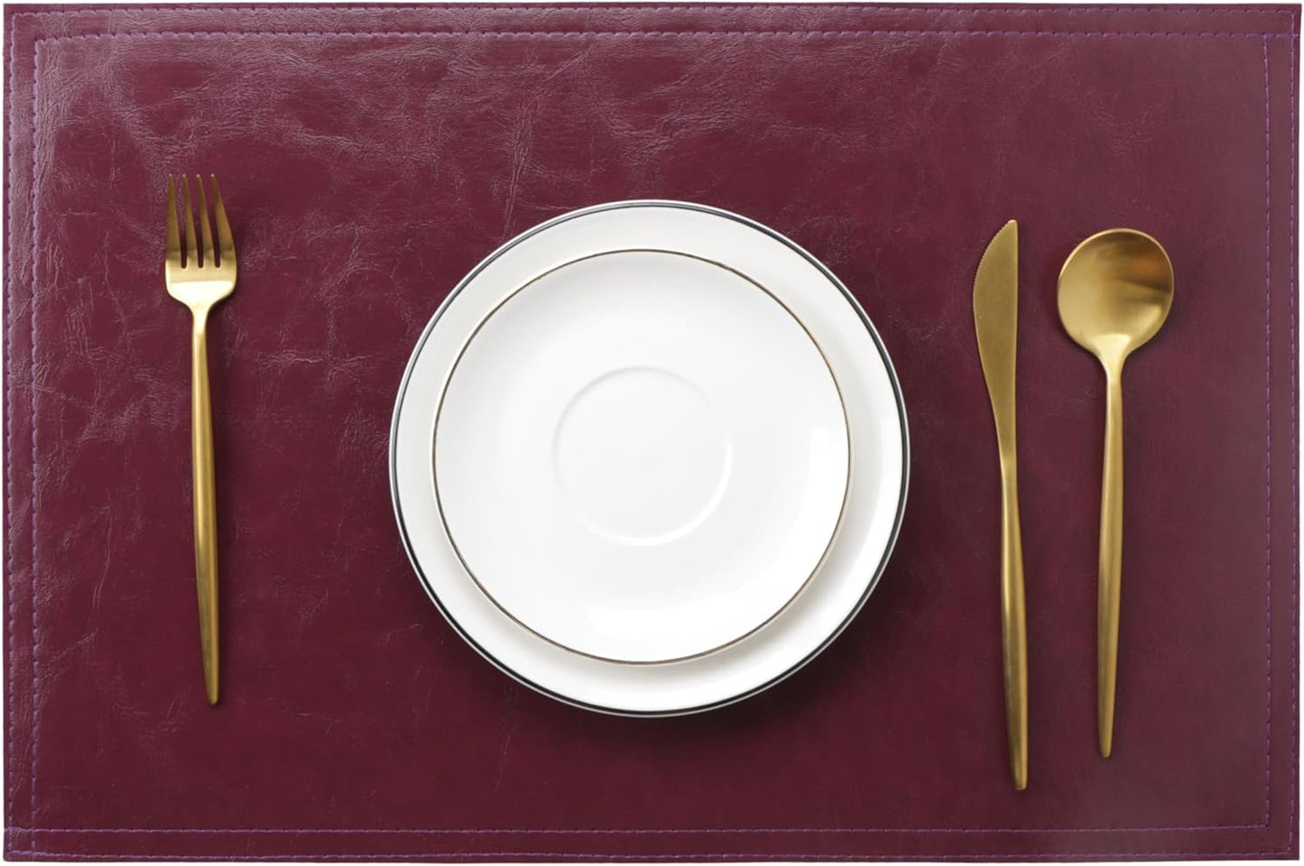 Waterproof PU Placemats, Faux Leather Dining Table Mat, Set of 6, Easy to Wipe Off Scrub Vinyl Mat