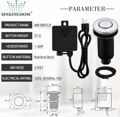 Garbage Disposal SinkTop Air Switch Kit with Long Button,Brass Made Cover,Brushed Nickel
