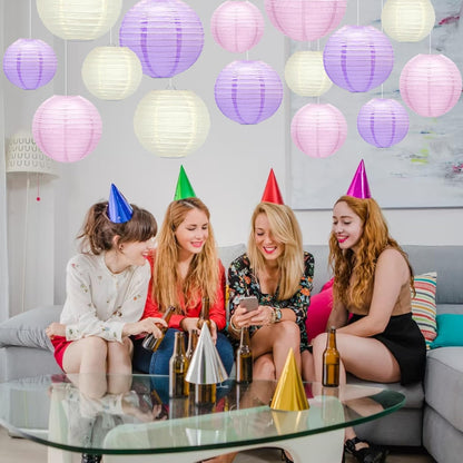 15Pcs Paper Lanterns Decorative, Pink Purple White Hanging Lantern for Mermaid Theme Girl Birthday