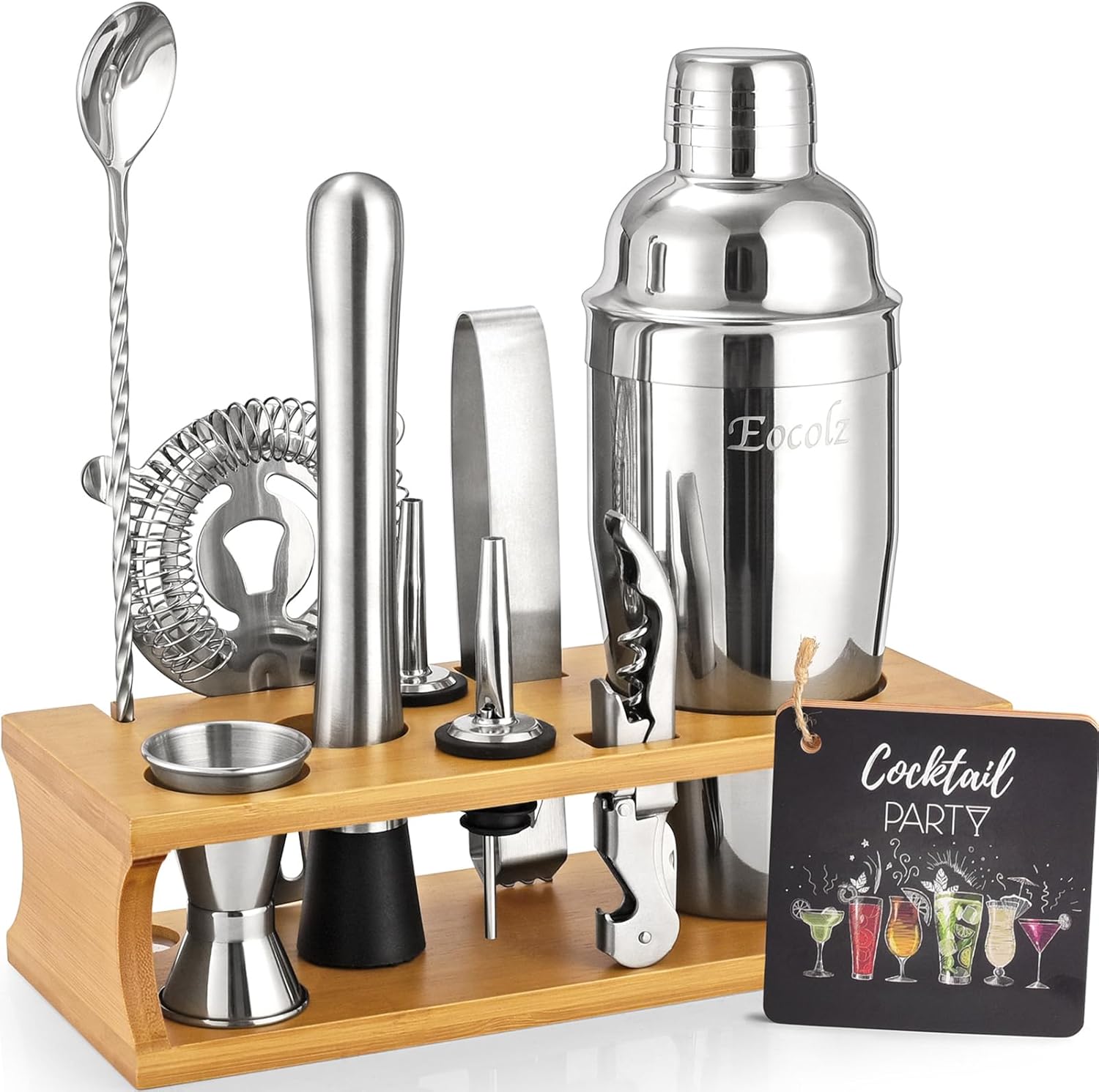 Bartender Kit Cocktail Shaker Set with Stand Bar Tool Bar Set for Drink Mixing Home Bartending Kit