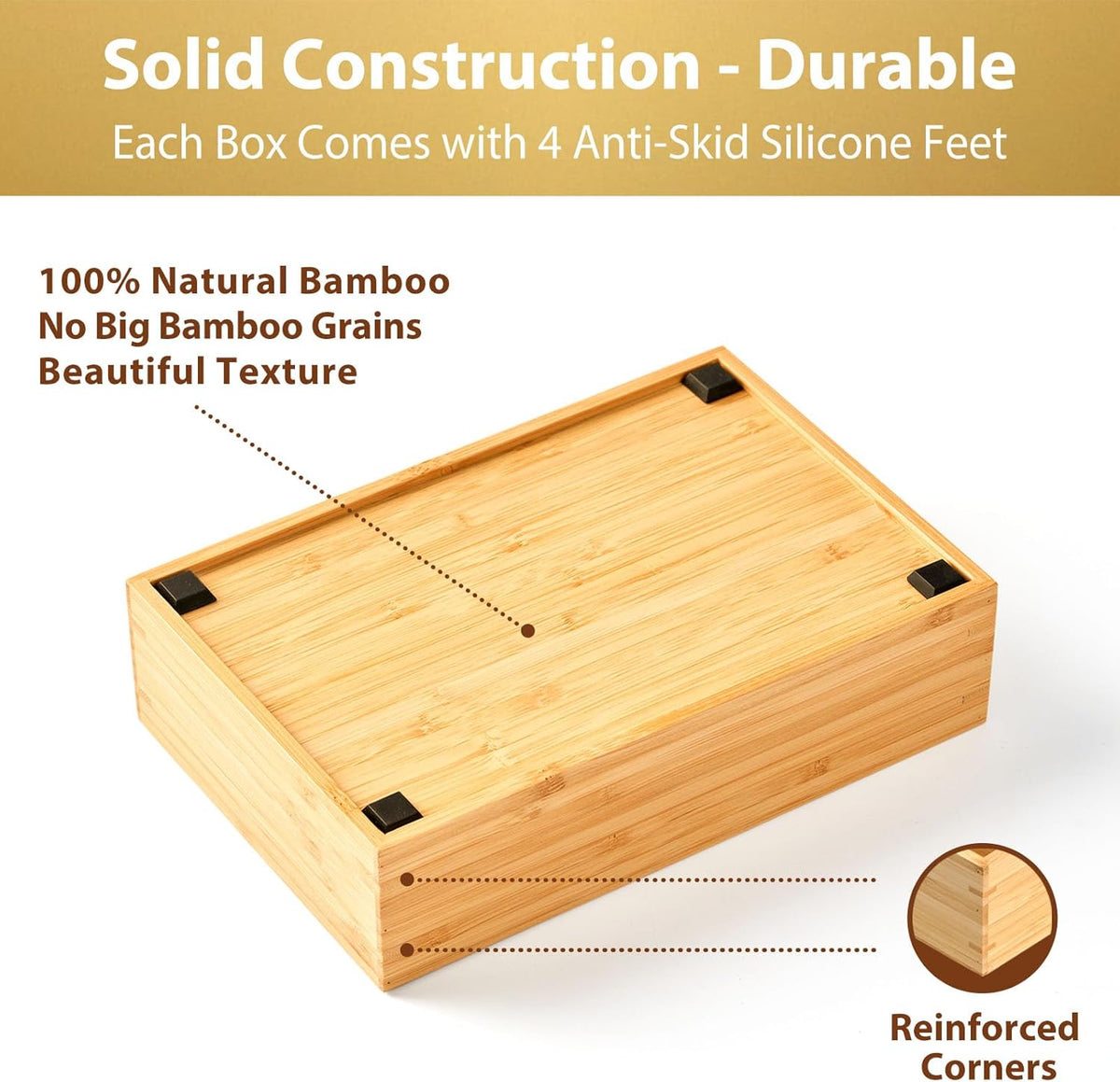Umilife Bamboo Kitchen Drawer Organizer, Extra High Silverware Tray, Flatware Cutlery Storage Box