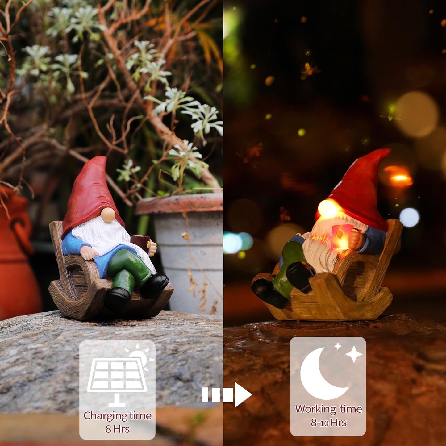 Solar Garden Gnomes Outdoor Statue with Solar Lights,7.1“ Figurine Lights Solar Garden Yard
