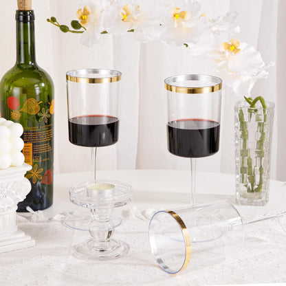 Ciaell 12 Pack Plastic Wine Glasses - 14 Oz Plastic Wine Glasses with Stem - Square Gold Disposable