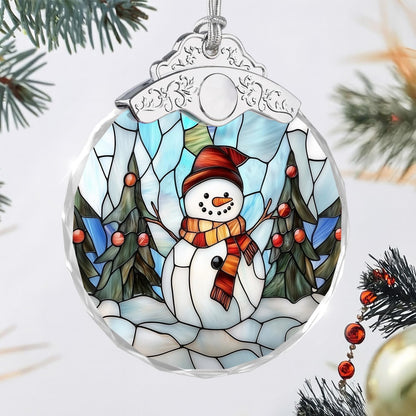 Stained Glass Ornament - Snowman Christmas Ornaments - Xmas Decor - Ornaments for Christmas Tree
