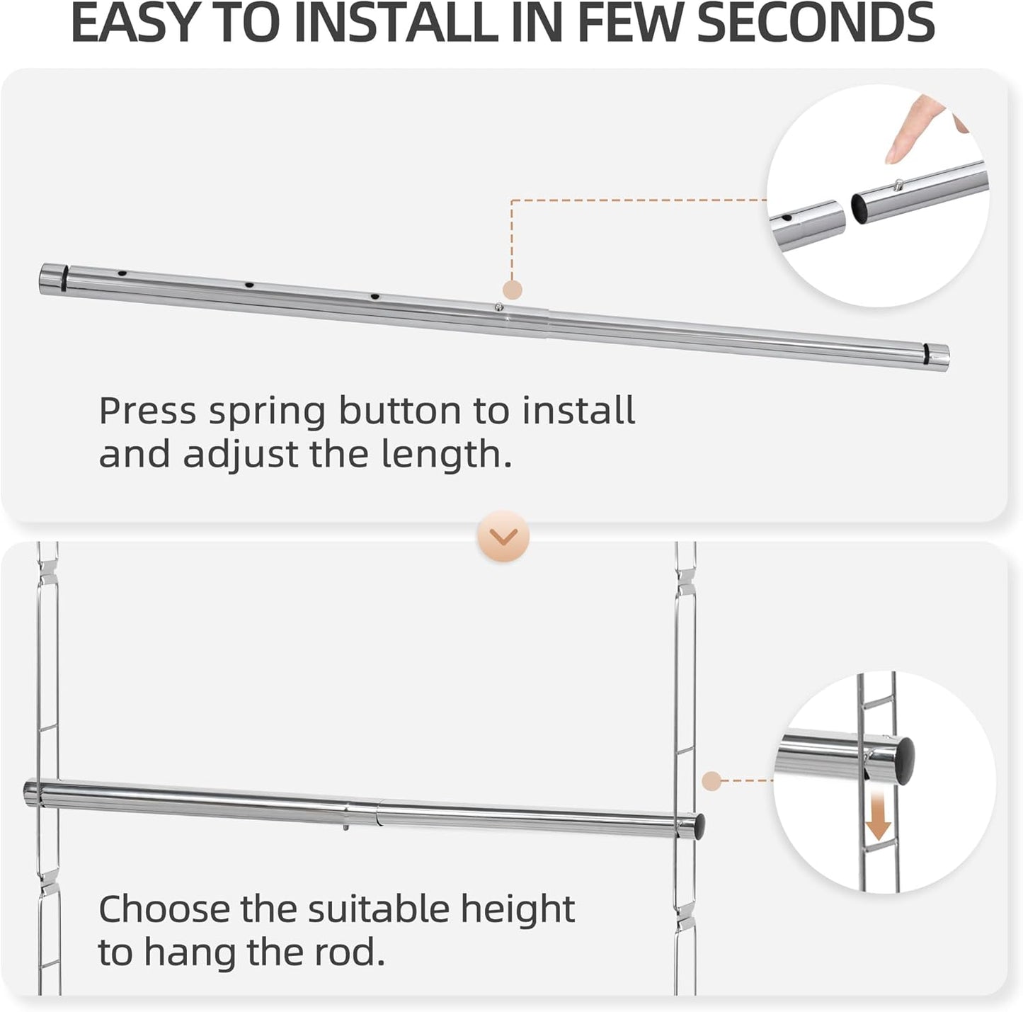 STORAGE MANIAC Hanging Closet Rod, Adjustable Width and Height Closet Hanging Organizer