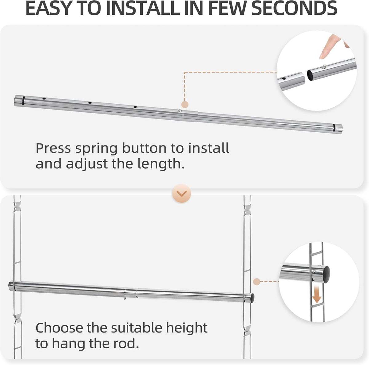 STORAGE MANIAC Hanging Closet Rod, Adjustable Width and Height Closet Hanging Organizer