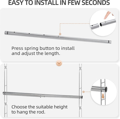 STORAGE MANIAC Hanging Closet Rod, Adjustable Width and Height Closet Hanging Organizer