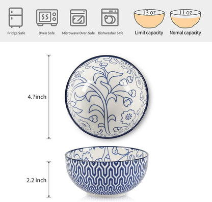 Selamica Ceramic 12 OZ Dessert Bowls Set, Ice Cream Bowls, 4.7 Inch Small Bowls for Snack, Side