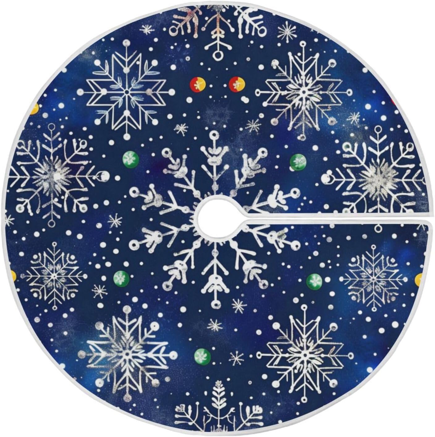 Christmas Tree Skirt, 48 Inch White Snowflakes Blue Background Xmas Tree Skirt for Christmas New