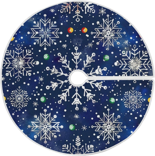 Christmas Tree Skirt, 48 Inch White Snowflakes Blue Background Xmas Tree Skirt for Christmas New