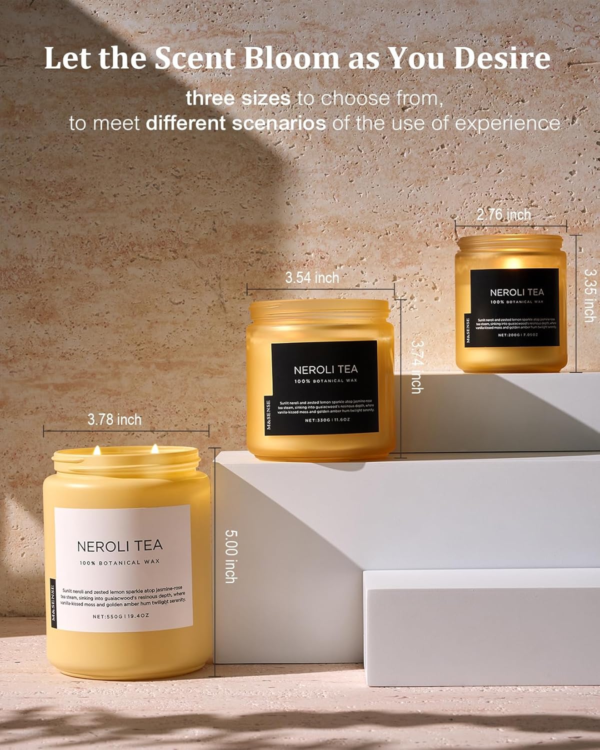 M&SENSE Neroli Tea Scented Candle, 19.4oz 110 Hours Long Lasting Burn 2 Wick Non Toxic Natural Soy