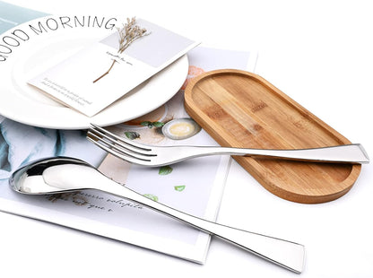 24-Piece Silver Flatware, Mirror 18/10 Stainless Steel Modern & Luxury Dinnerware Set With Serrated