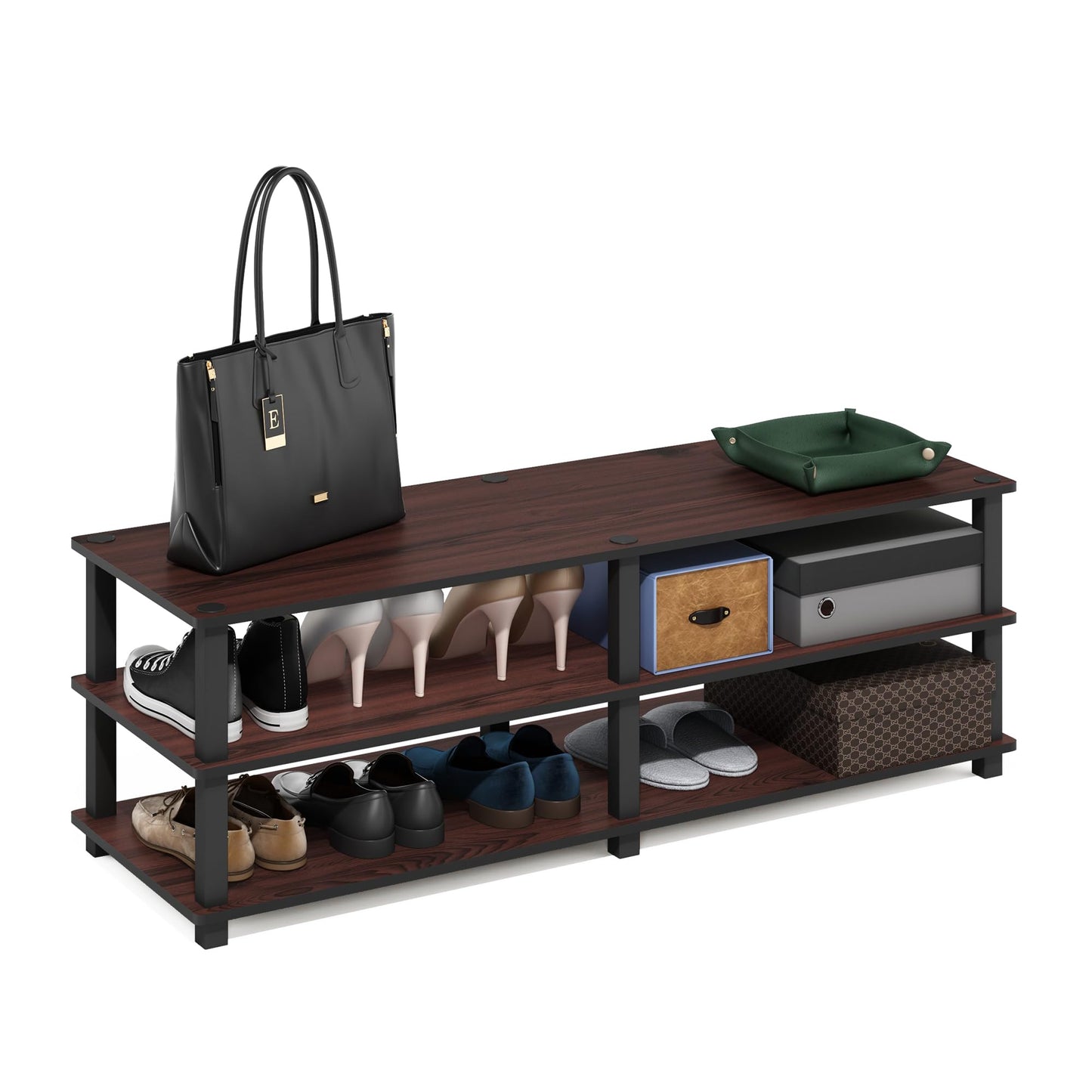 Furinno TURN-S-TUBE Shoe Rack, 3-Tier Wide Shoe Organizer, Open Shelf Rectangular Shoe Storage