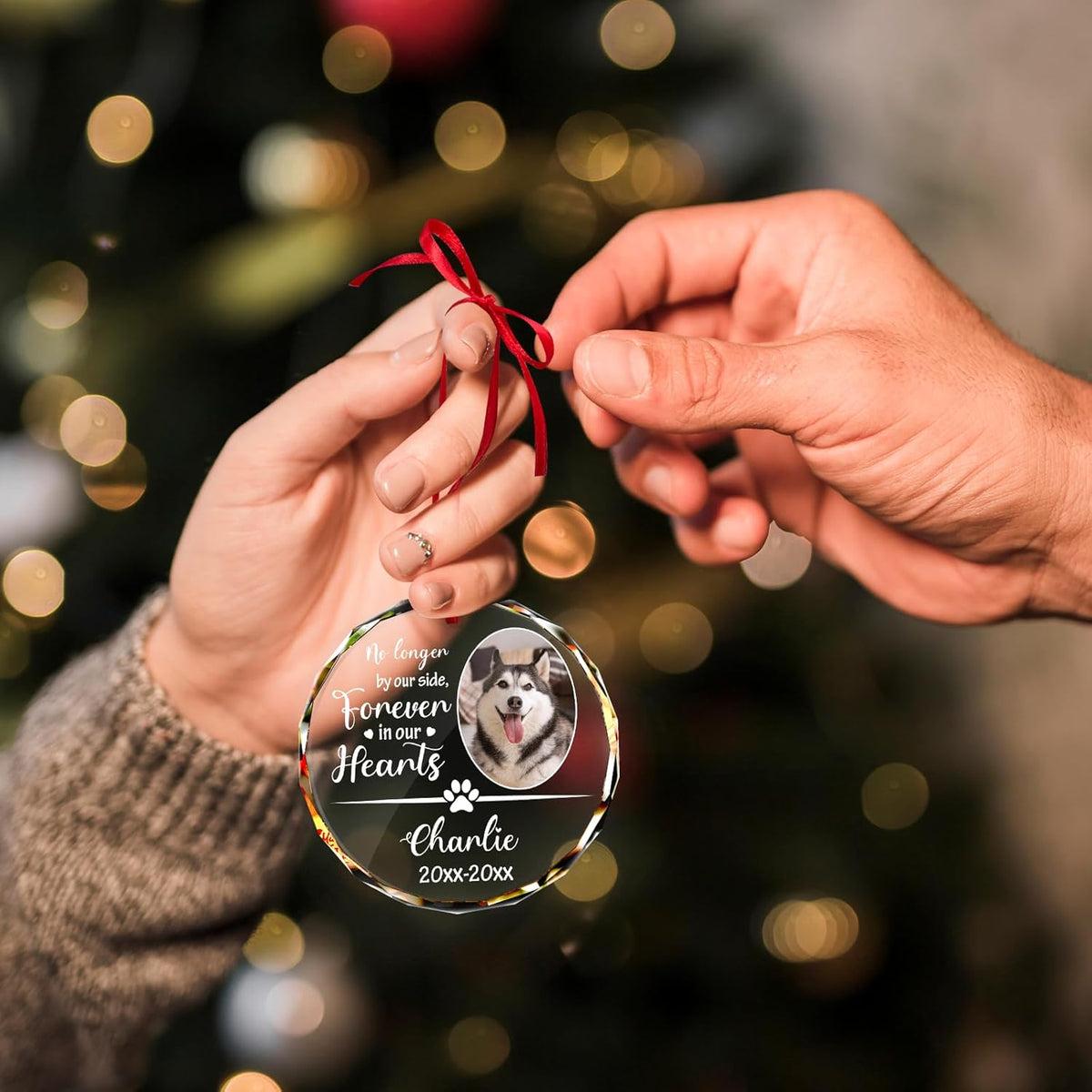 Personalized Memorial Pet Glass Ornament - Custom Picture Christmas Ornaments, Dog Forever in Our
