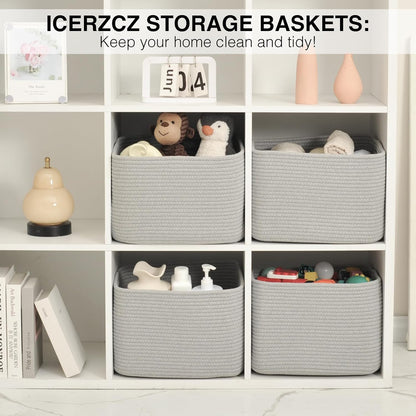 Storage Baskets for Organizing & Shelves, Woven Cotton Rope Organization Bins for Dog Toys