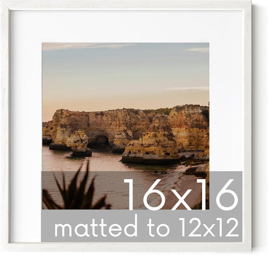 HAUS AND HUES Solid Oak 16”x16” Picture Frame Matted to 12”x12” - 16X16 Square Picture Frame with