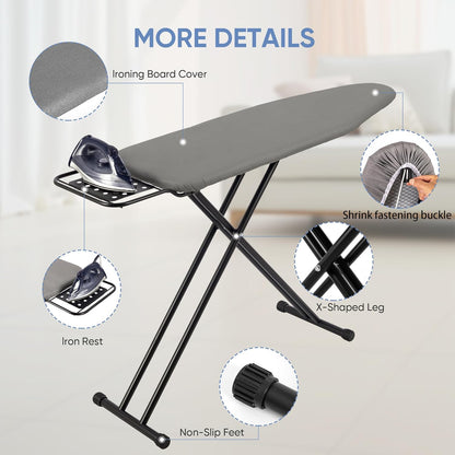 Full Size Ironing Board 47" X 15" with Heat Resistant Cover and Thicken Felt Pad, Safety Iron Rest