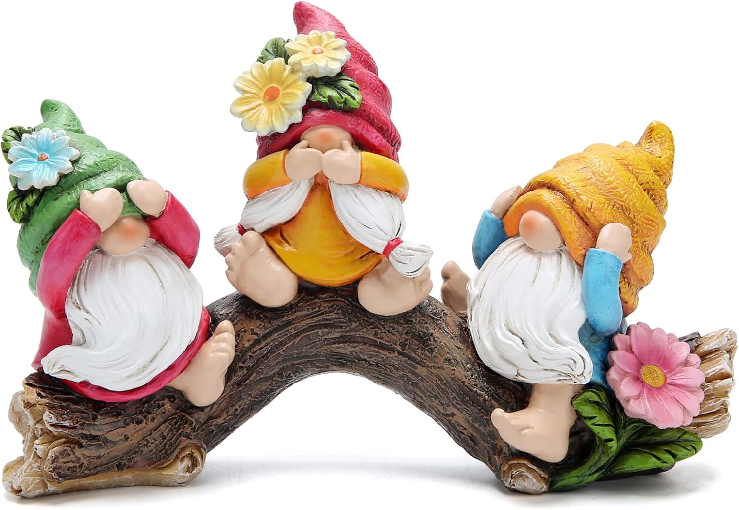 Hodao Spring Hear-No, See-No, Speak-No Gnomes Figurines Decorations Outdoor Flower Gnome Ornaments