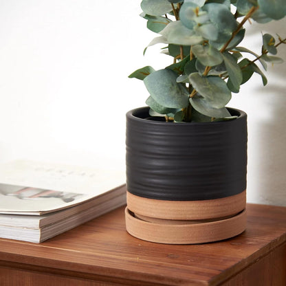 6 Inch Plant Pots, Ceramic Planter Pot with Drainage Hole & Saucer, Indoor/Outdoor Cylinder Round