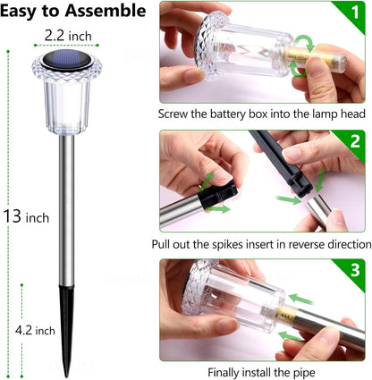 DenicMic Solar Lights Outdoor 10 Pack Waterproof 3000K Warm White LED Acrylic lamp Head Stainless