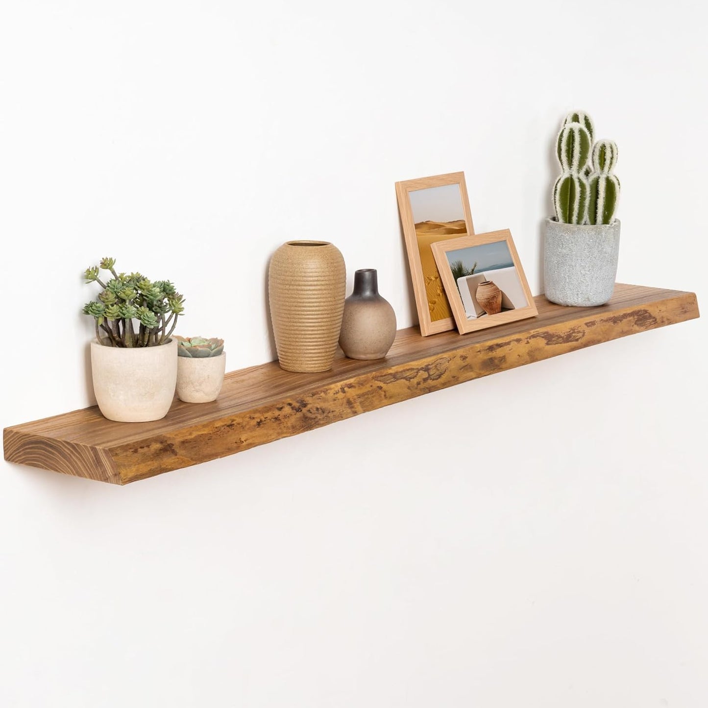 Fun Memories 48" Floating Shelves for Wall, Live Edge Solid Elm Wood Floating Shelf with Invisible