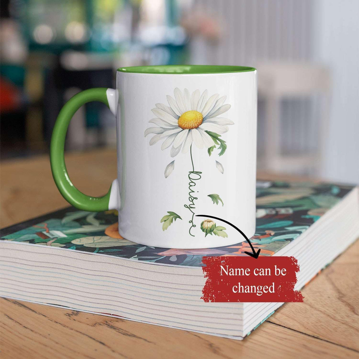 Lovely Daisy Flower Ceramic Mug, Customized Name On Floral Coffee Cup, Personalized Floral Accent