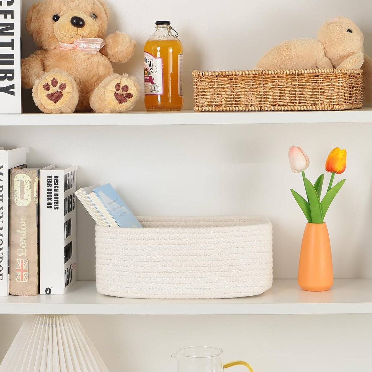 Small Storage Baskets for Organizing | Closet Organizer Bins | Shelf Toy Basket | Woven Rope