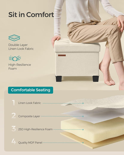 SONGMICS Storage Ottoman, Small Ottoman Foot Rest with Legs, 12.6 x 15.8 x 13.2 Inches Foot Stool