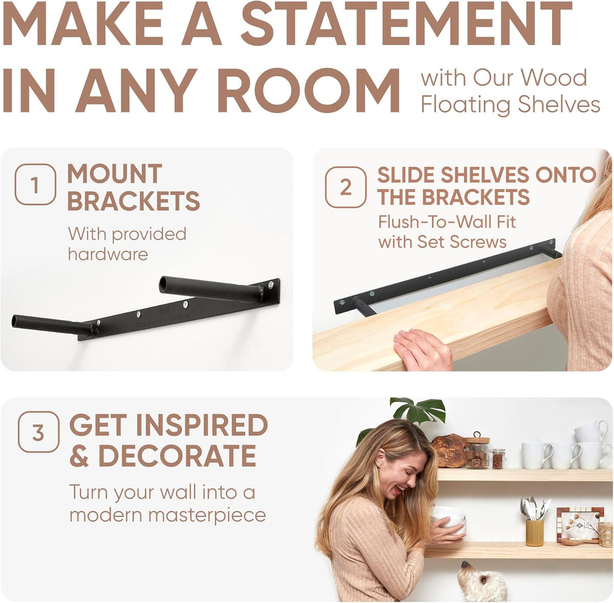 Homeforia 60 inch Wood Floating Shelf, High End Solid Natural Long Wood Shelf for Wall 60 inches