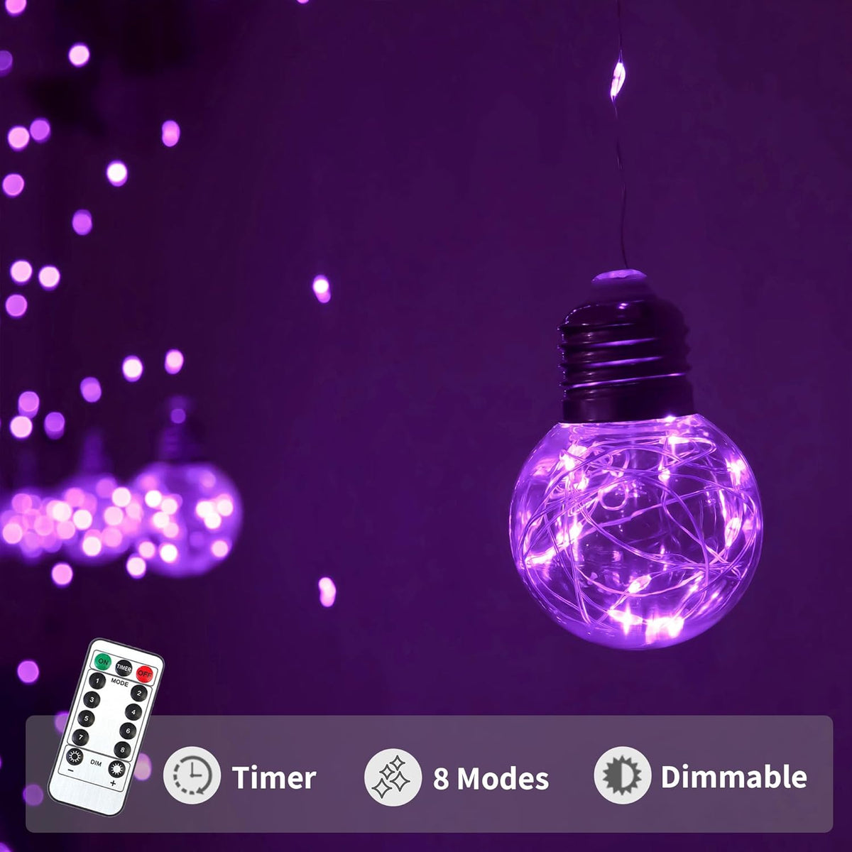YOLIGHT Wishing Ball Curtain Lights 200 LED Window Curtain String Lights with Remote, USB Battery