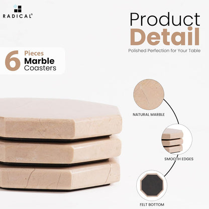 Radicaln Marble Coasters Star 3.5" Inches Verona Handmade Drink Coasters Set of 6 for Coffee Table