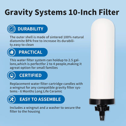 2 Pack 7'' ceramic water filter Candle,7 inch water filter replacement filters with Activated