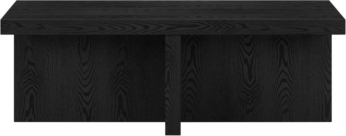 Henn&Hart 44" Rectangular Wood Pedestal Low-Profile Coffee Table for Living Room, Family Room, or