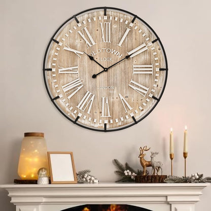 Large Wall Clock –30 Inch Farmhouse Clock -Extra Large 30 Inch Wood and Metal Wall Clock, Silent
