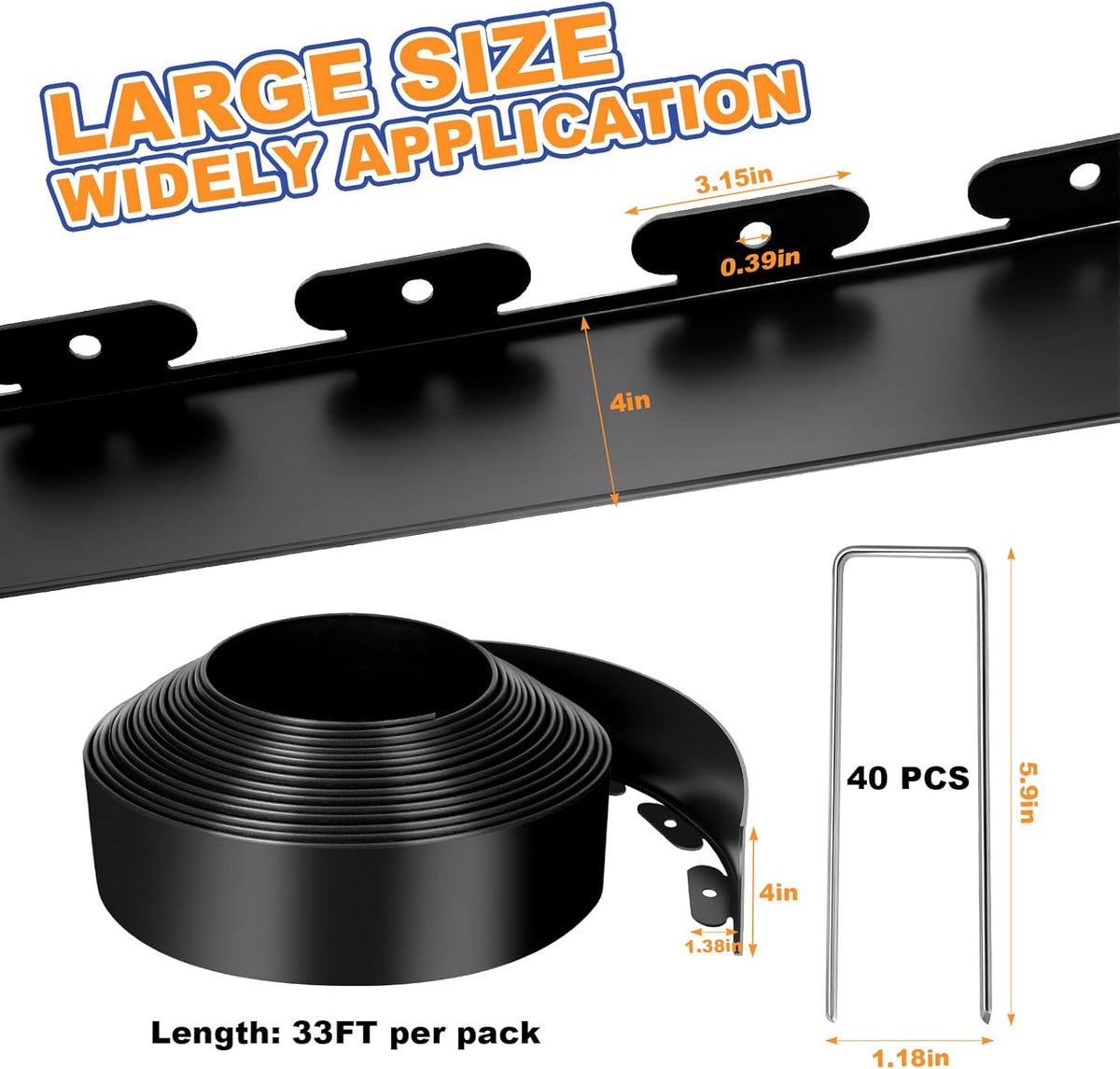4 Inch x 33 FT (Multiple Sizes Available) Landscape Edging, Garden Edging Borders with 40pcs