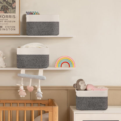 4 Pack Storage Baskets for Organizing, Woven Baskets for Shelves - Perfect for Toys, Books, Towels