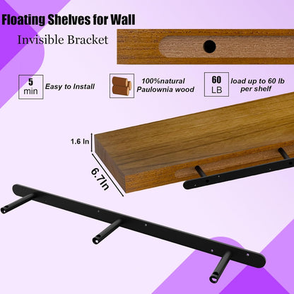 IAE Walnut Floating Wall Shelves 55 inch, Bathroom Shelves Wall Mounted,Invisible Shelves Floating