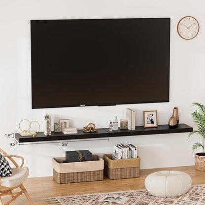 Heimlove Floating Shelves for Wall 36 Inches Long,9.3" Deep Black Floating Shelf Set of 2,Wall