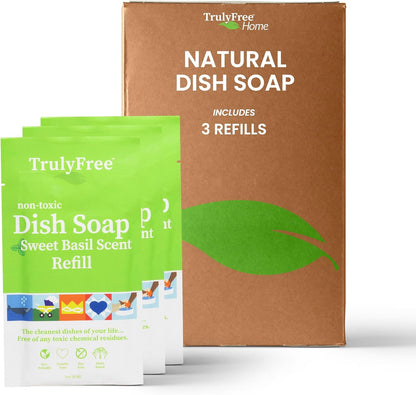 Natural Concentrated Dish Detergent Dishwashing Liquid | Plant-Based Dish Soap | Sweet Basil Fresh