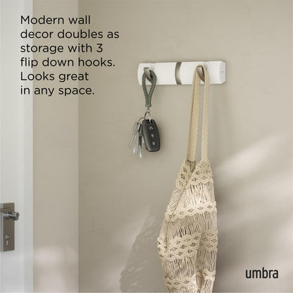 Umbra Flip Coat Rack, Wall Mount Retractable Hooks, 3-Hook, White/Nickel