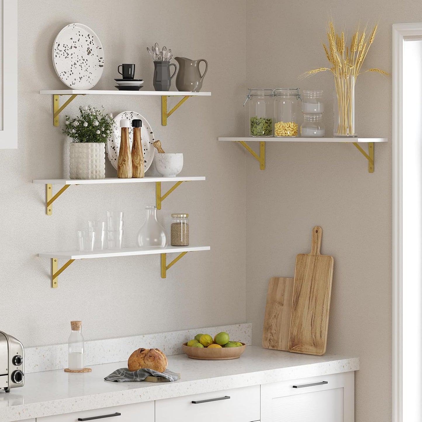 DINZI LVJ Long Wall Shelves, Set of 4, 31.5Inch Wall Mounted Shelves, Floating Shelves for Wall