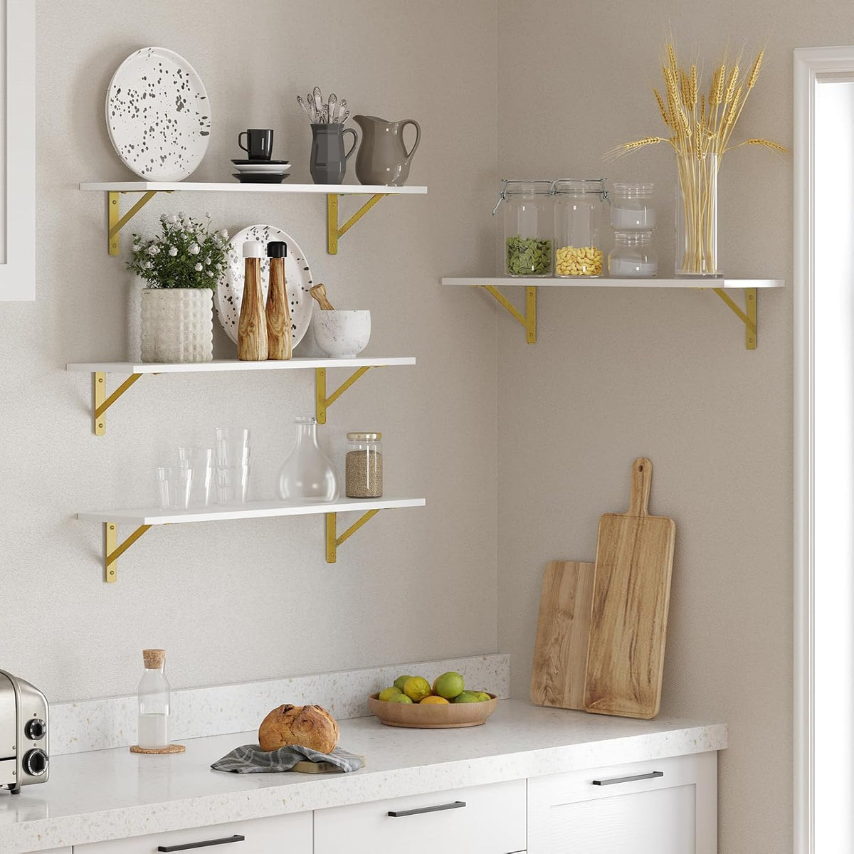 DINZI LVJ Long Wall Shelves, Set of 4, 31.5Inch Wall Mounted Shelves, Floating Shelves for Wall