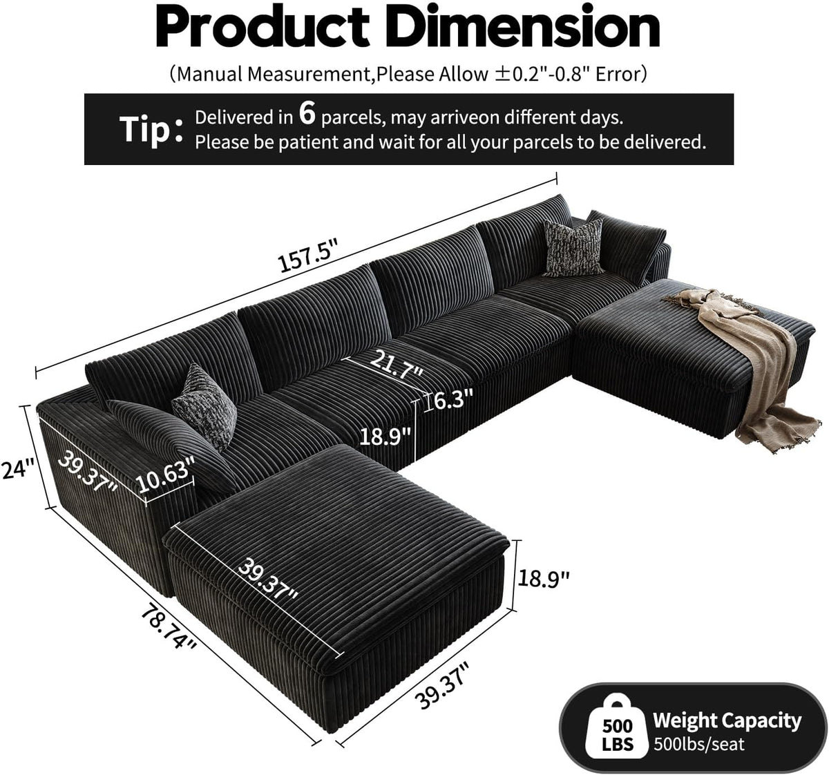 157.5" Cloud Couch Oversized Modular Sectional Sofa for Living Room,Modern Sofa with Deep