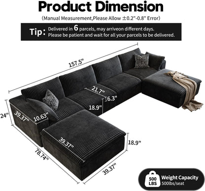 157.5" Cloud Couch Oversized Modular Sectional Sofa for Living Room,Modern Sofa with Deep