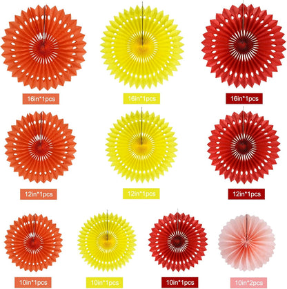 BEISHIDA Fall Orange Hanging Honeycomb Round Paper Fans Decoration Set for Thanksgiving Harvest