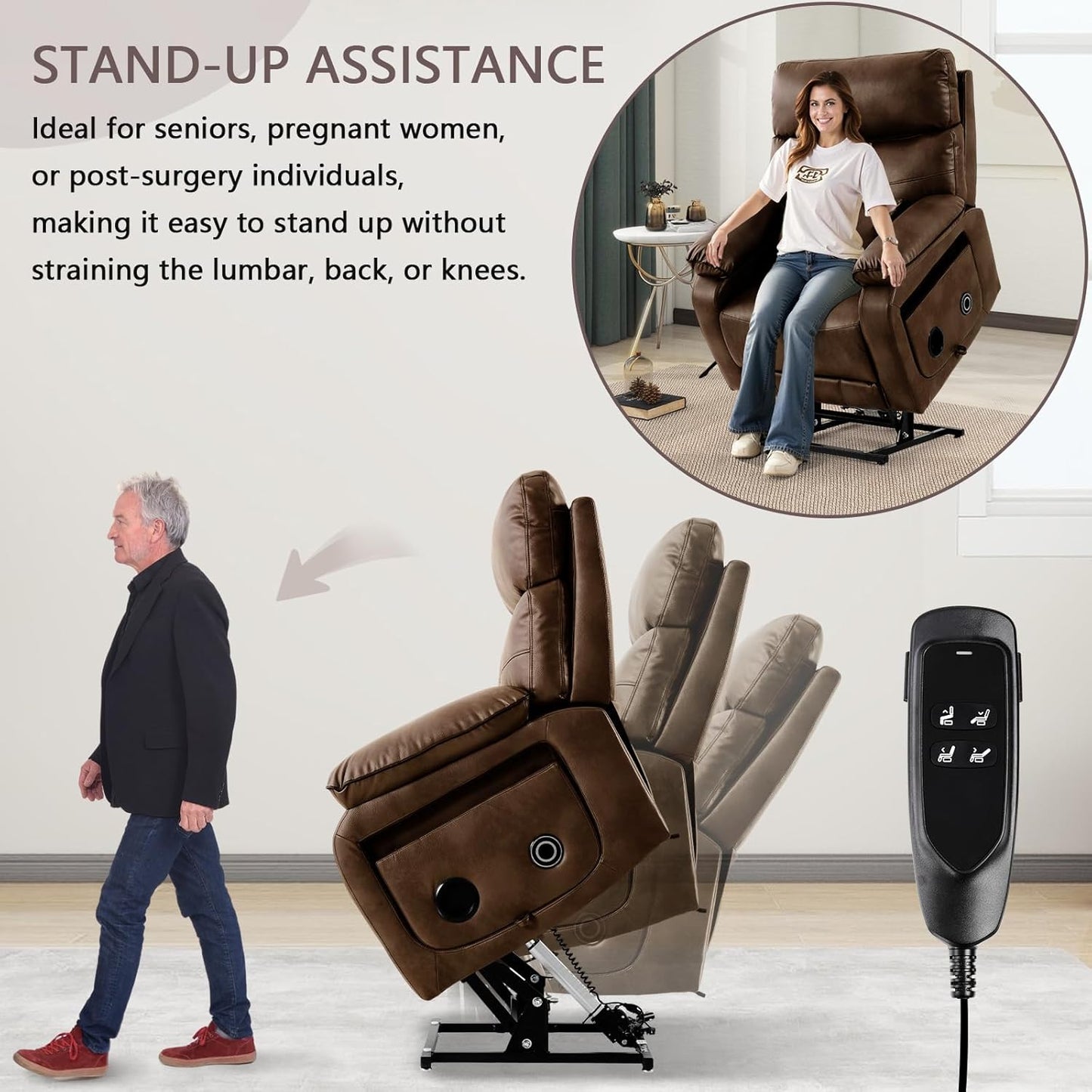 Dual Motor Power Lift Recliner Chair for Adult & Elderly, Infinite Position Lay Flat Lift Chair