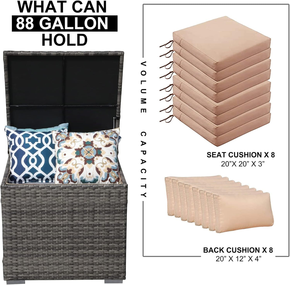 Super Patio Outdoor Patio Storage Box Waterproof, Wicker Storage Bin Deck Box for Cushions, Garden