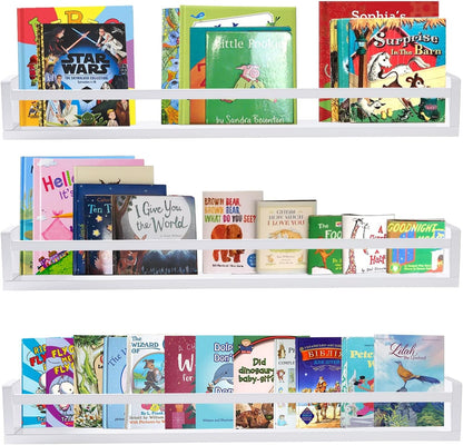 AZSKY Classic Nursery Book Shelves White Wall Book Shelves Kids Bookshelf for Bedroom Bathroom
